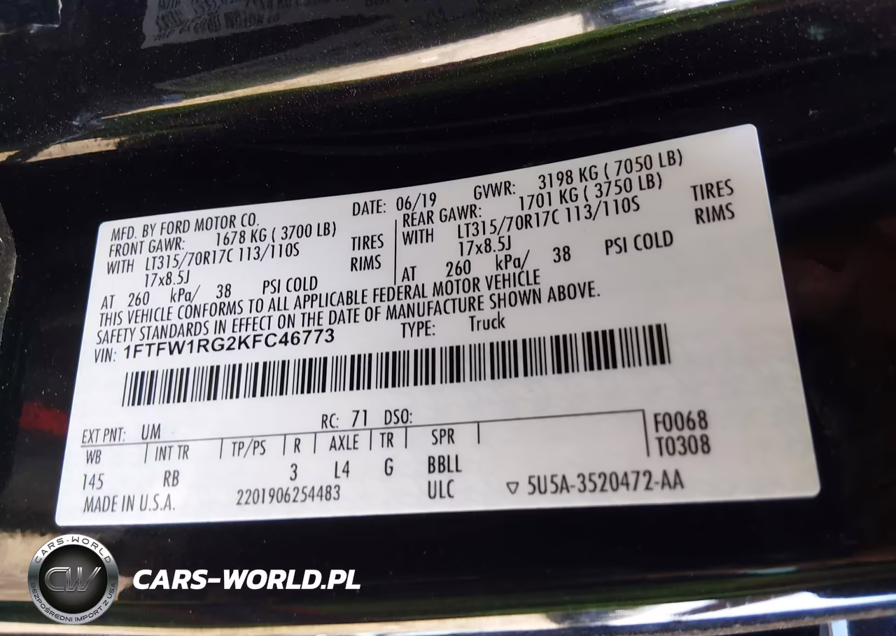 2019 Ford F-150 Raptor VIN:1FTFW1RG2KFC46773 - 9