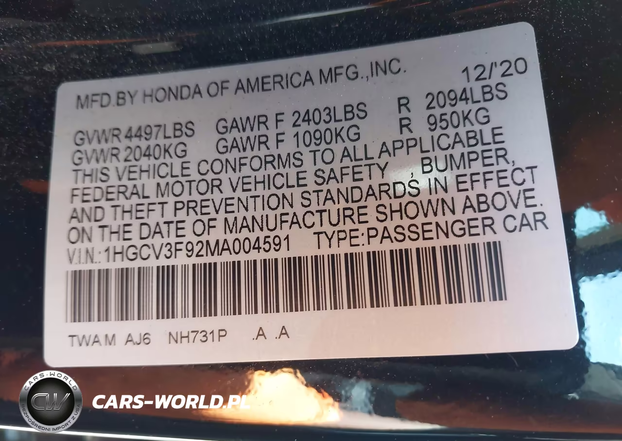 2021 Honda Accord Hybrid Touring VIN:1HGCV3F92MA004591 - 9