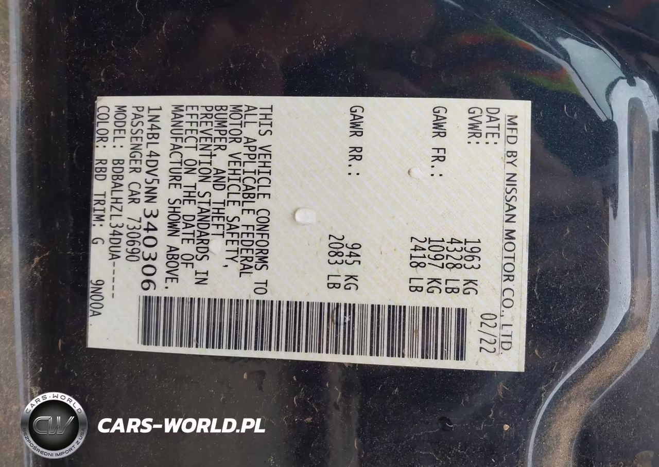 2022 Nissan Altima Sv Fwd VIN:1N4BL4DV5NN340306 - 9