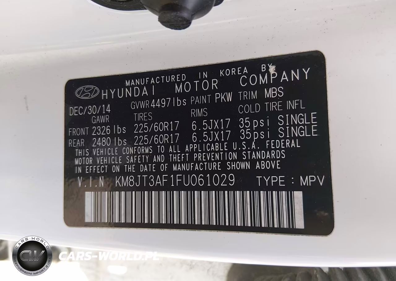2015 Hyundai Tucson Gls VIN:KM8JT3AF1FU061029 - 9