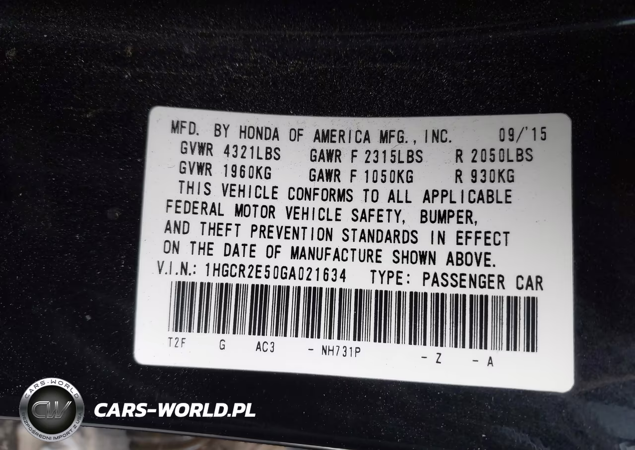 2016 Honda Accord Sport VIN:1HGCR2E50GA021634 - 9
