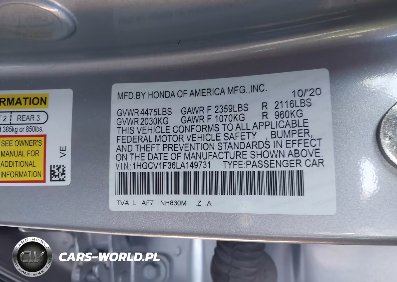 2020 Honda Accord Sport VIN:1HGCV1F36LA149731 - 9