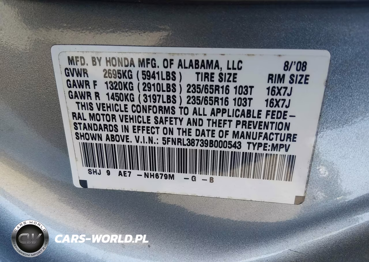 2009 Honda Odyssey Ex-L VIN:5FNRL38739B000543 - 9