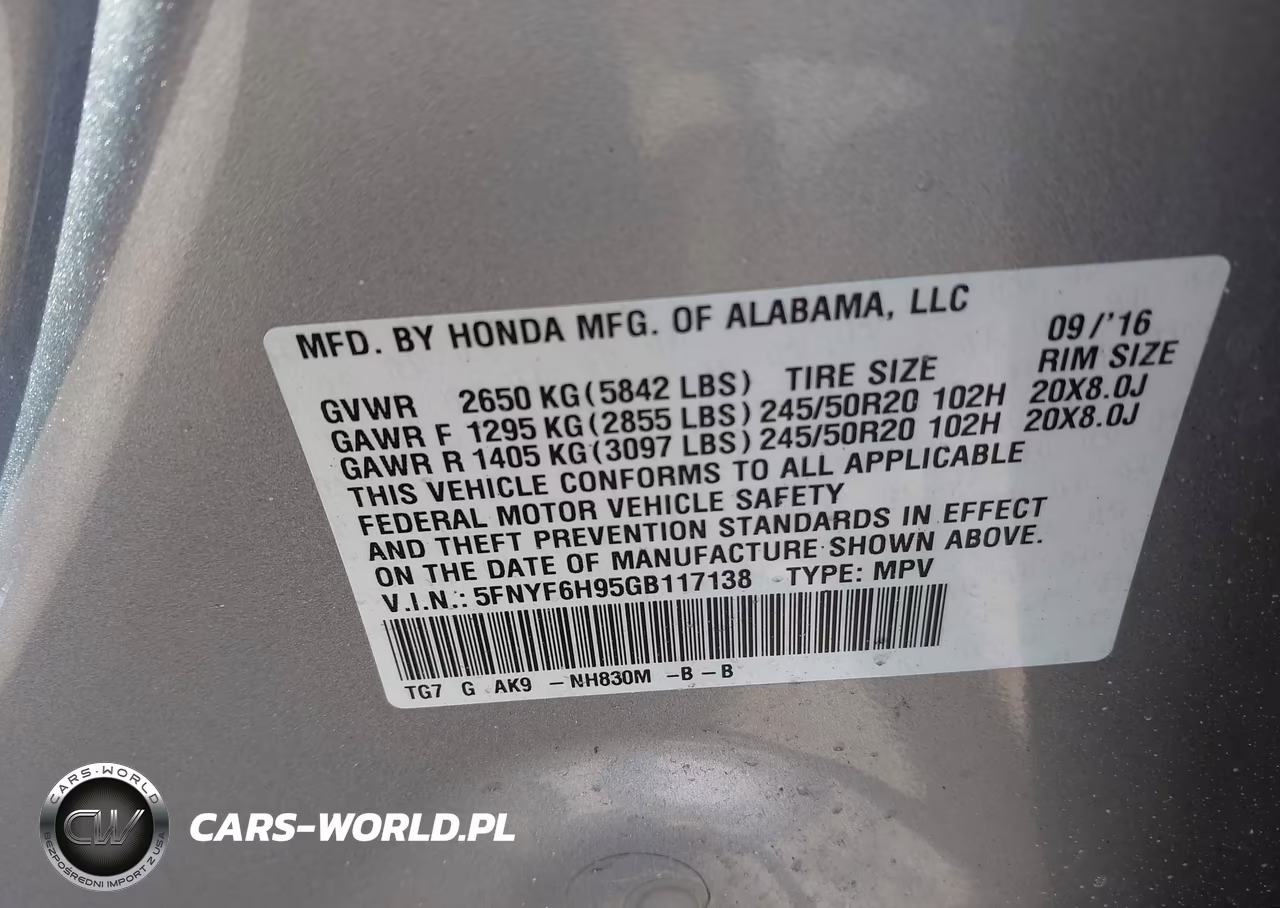 2016 Honda Pilot Touring VIN:5FNYF6H95GB117138 - 9