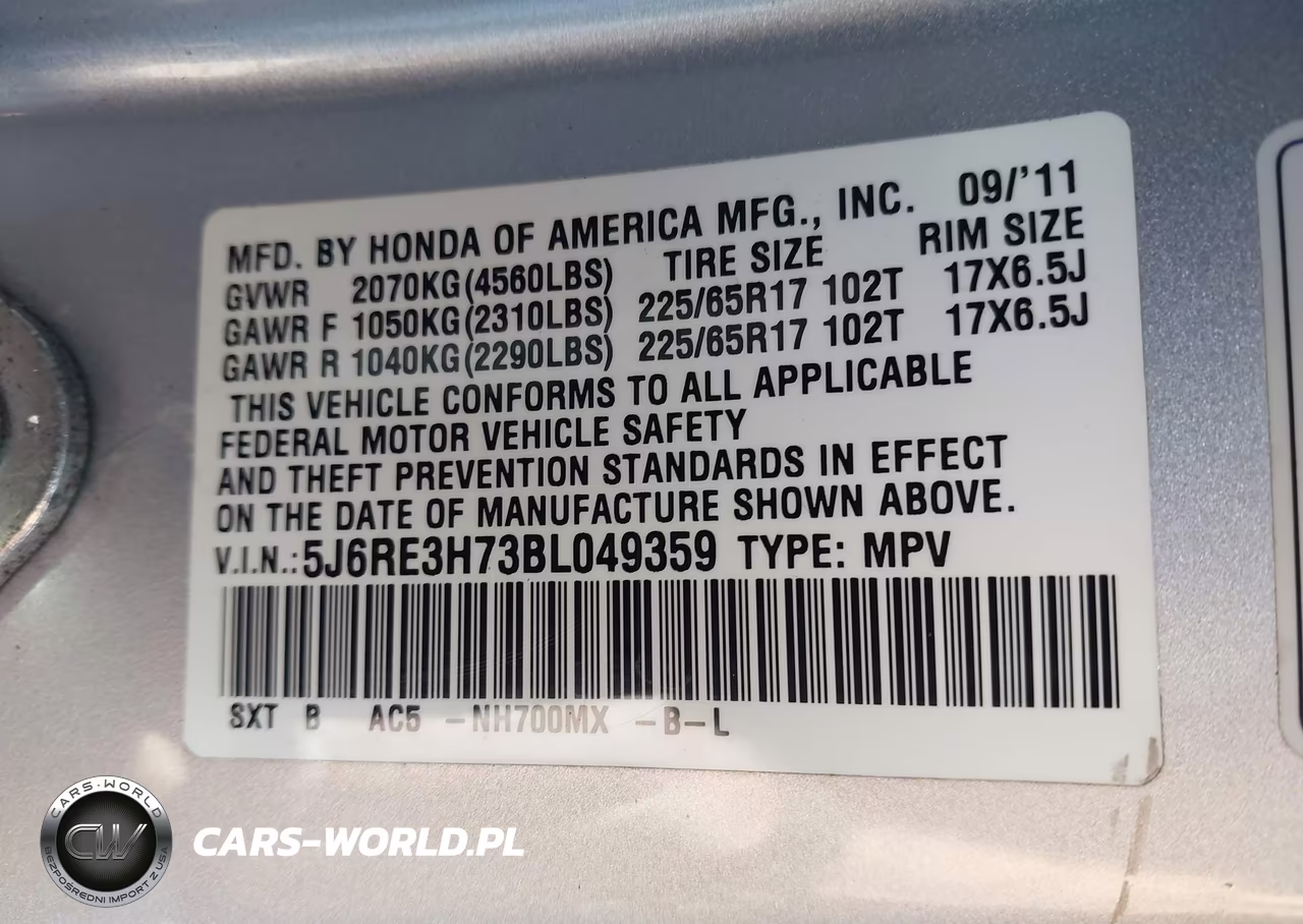 2011 Honda Cr-V Ex-L VIN:5J6RE3H73BL049359 - 9