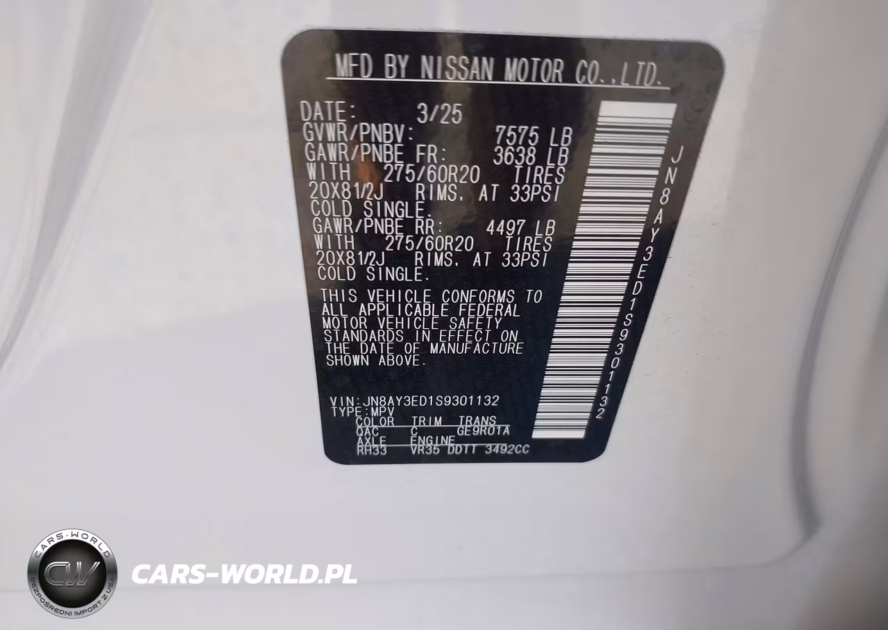 2025 Nissan Armada Platinum 2Wd VIN:JN8AY3ED1S9301132 - 9