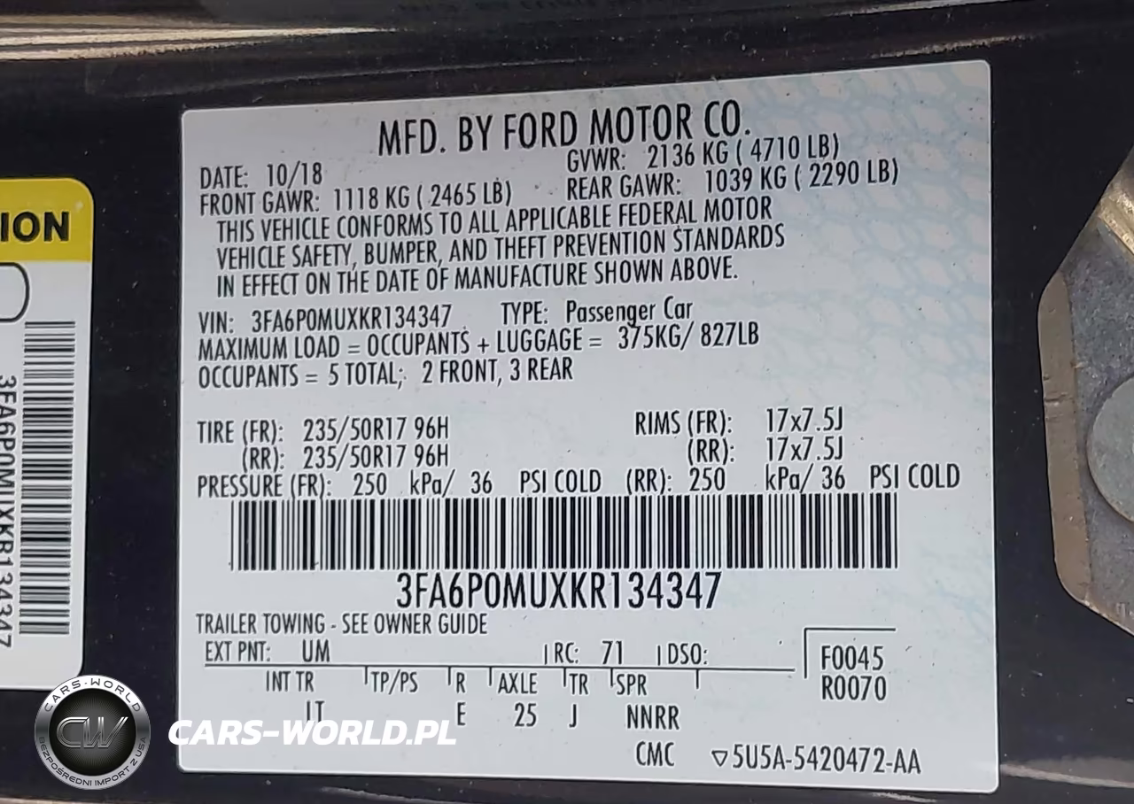 2019 Ford Fusion Sel VIN:3FA6P0MUXKR134347 - 9