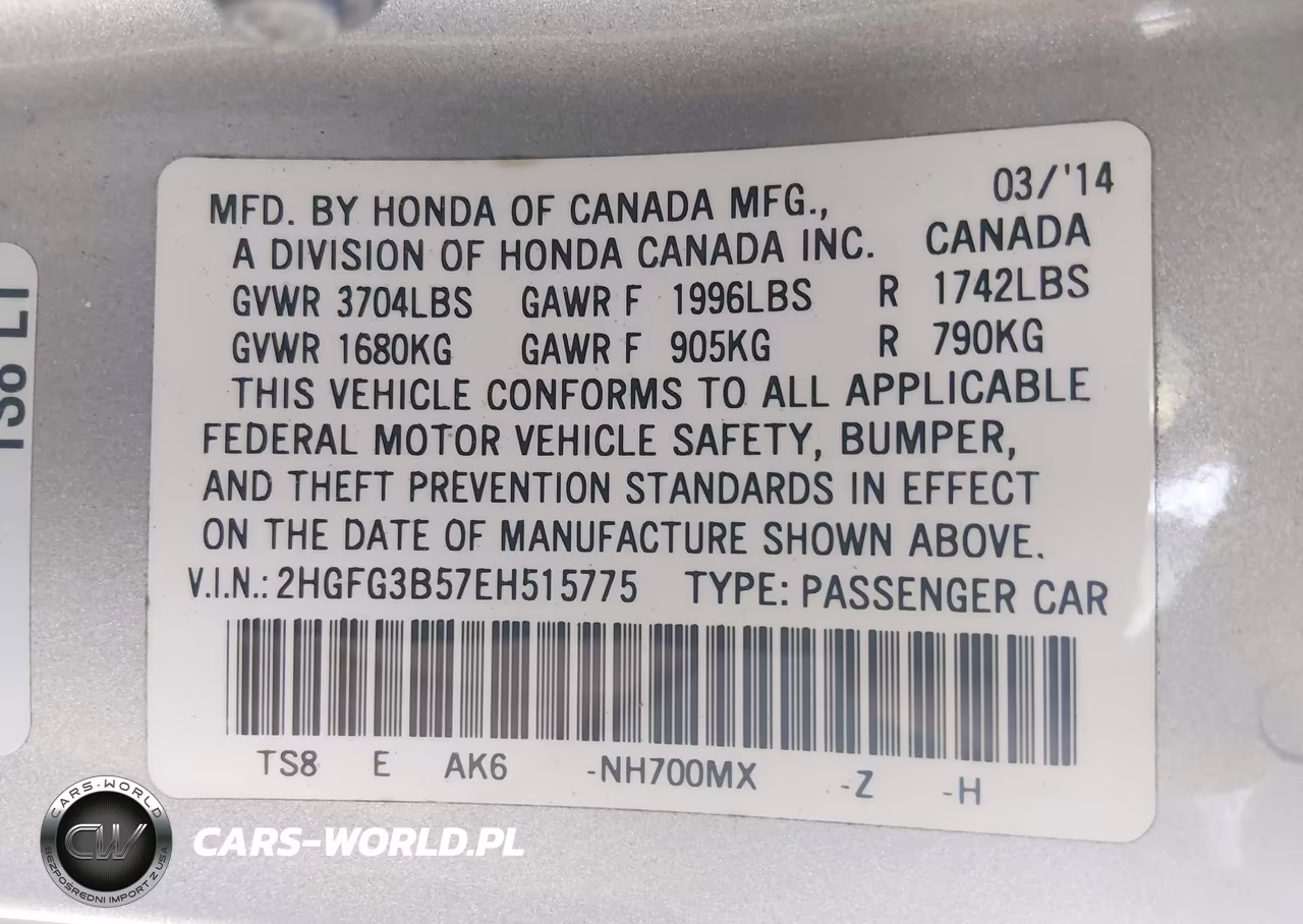 2014 Honda Civic Lx VIN:2HGFG3B57EH515775 - 9
