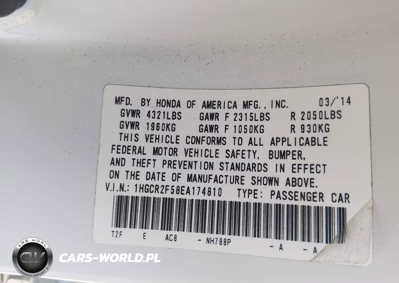 2014 Honda Accord Sport VIN:1HGCR2F58EA174810 - 9
