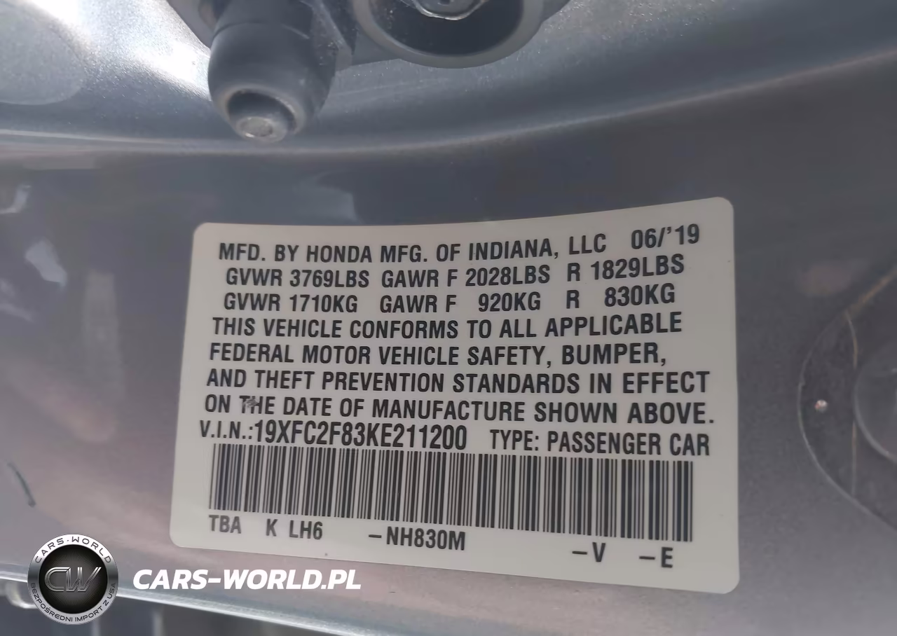 2019 Honda Civic Sport VIN:19XFC2F83KE211200 - 9