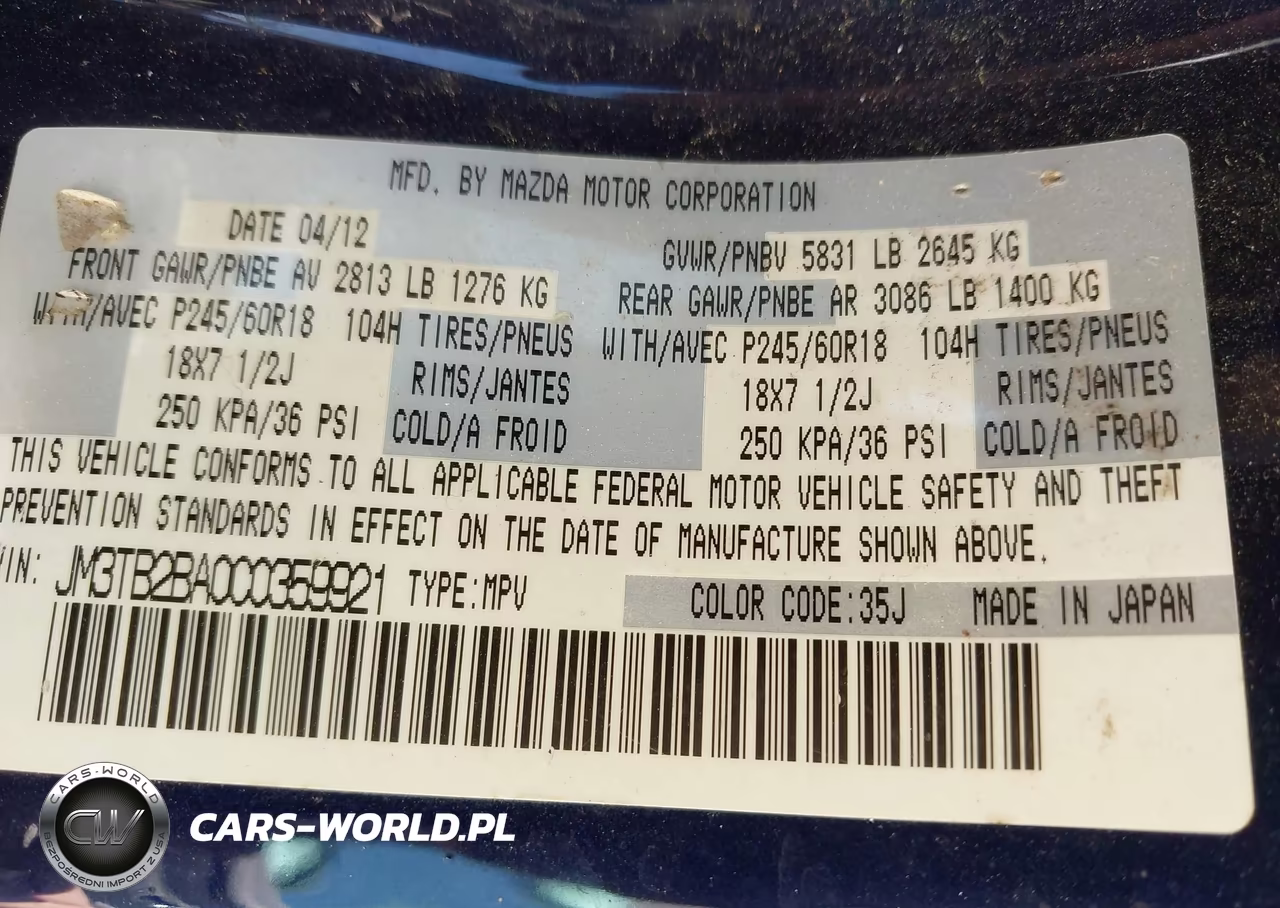 2012 Mazda Cx-9 Sport VIN:JM3TB2BA0C0359921 - 9
