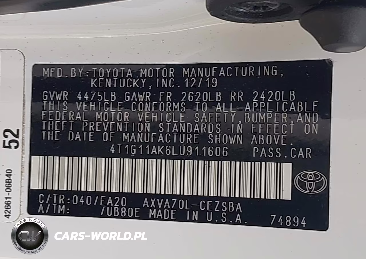 2020 Toyota Camry Se VIN:4T1G11AK6LU911606 - 9