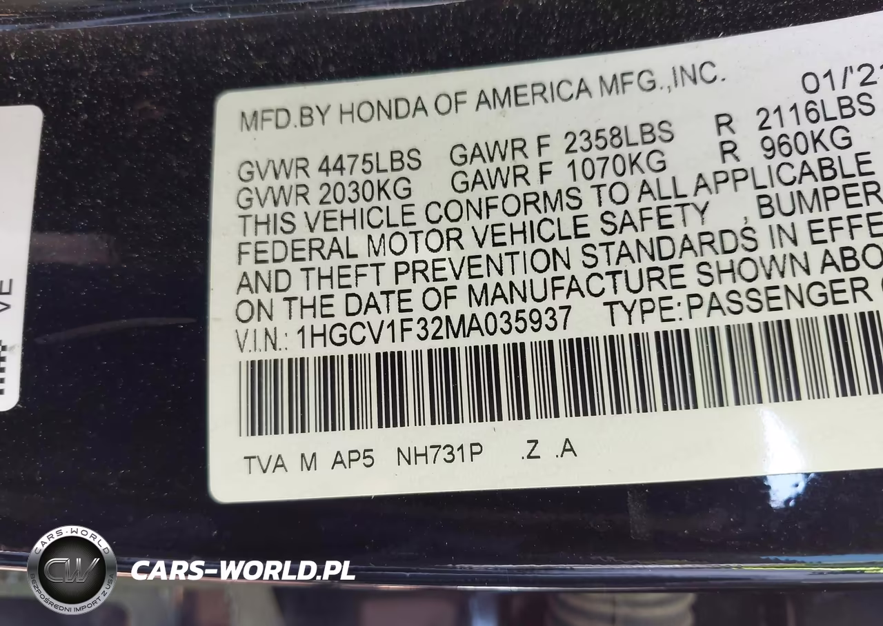 2021 Honda Accord Sport VIN:1HGCV1F32MA035937 - 9