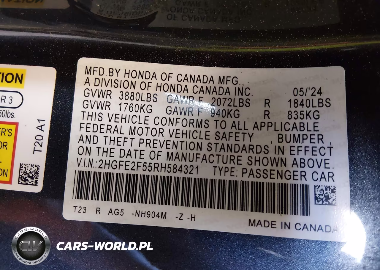 2024 Honda Civic Sport VIN:2HGFE2F55RH584321 - 9