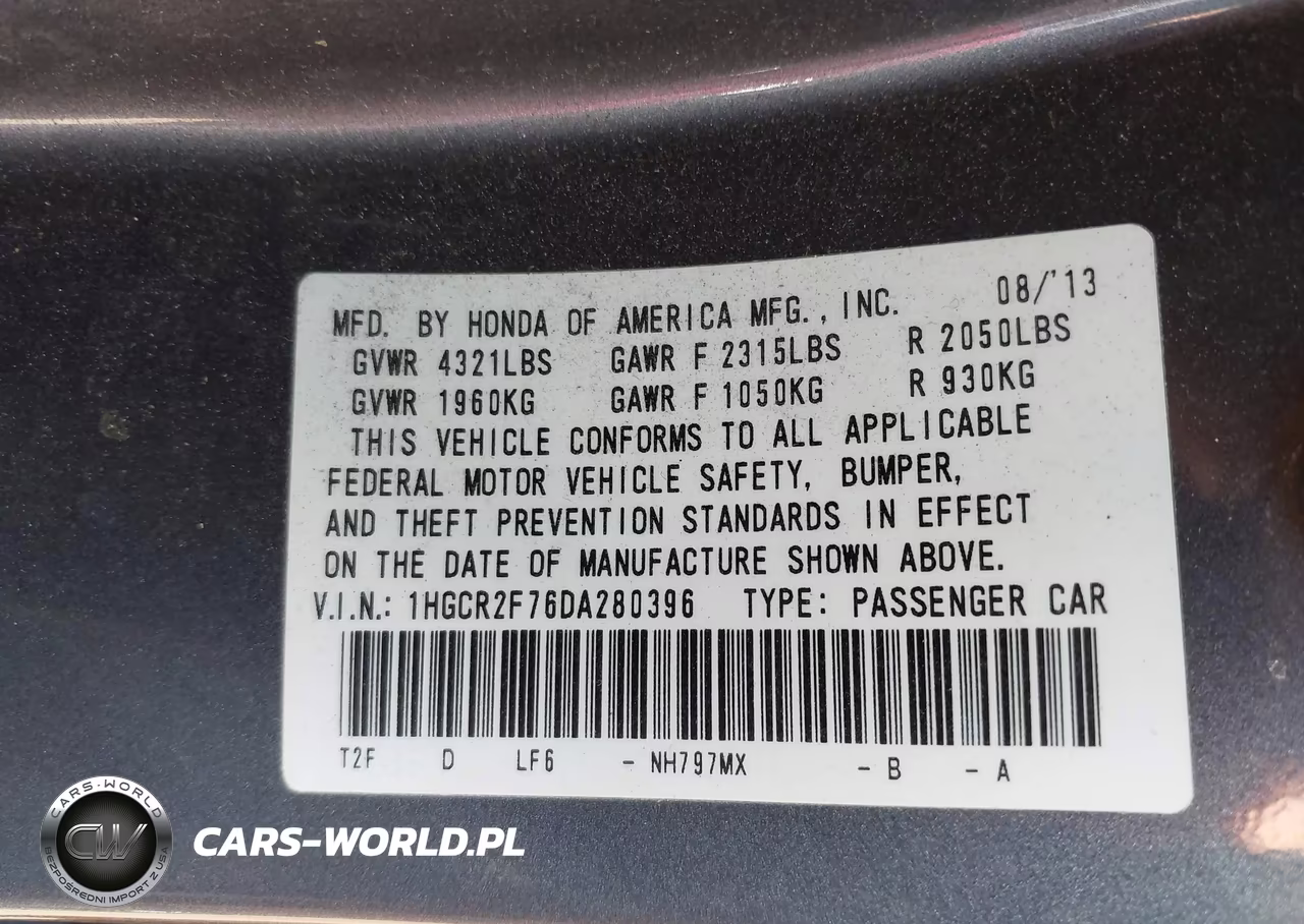 2013 Honda Accord Ex VIN:1HGCR2F76DA280396 - 9