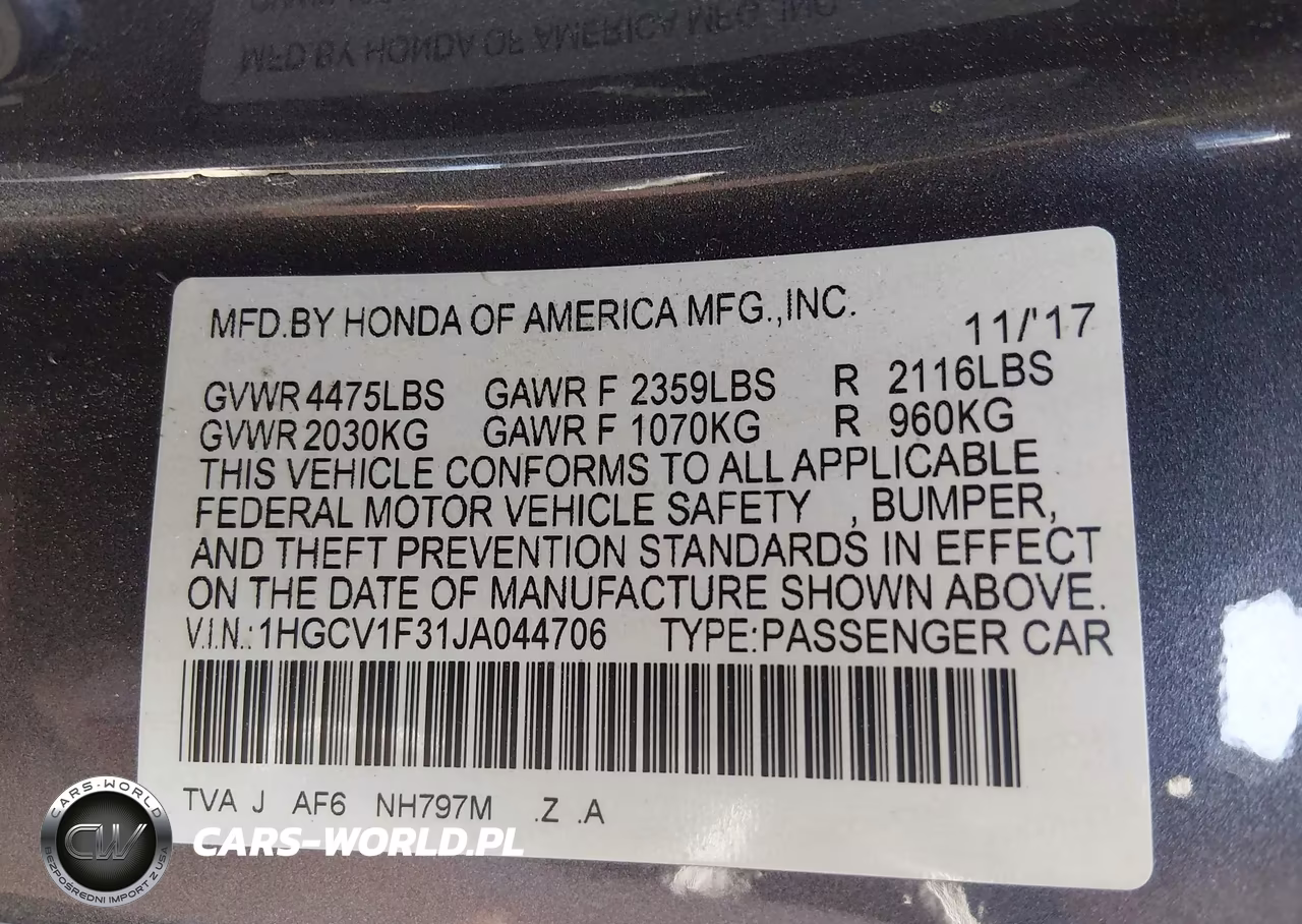 2018 Honda Accord Sport VIN:1HGCV1F31JA044706 - 9