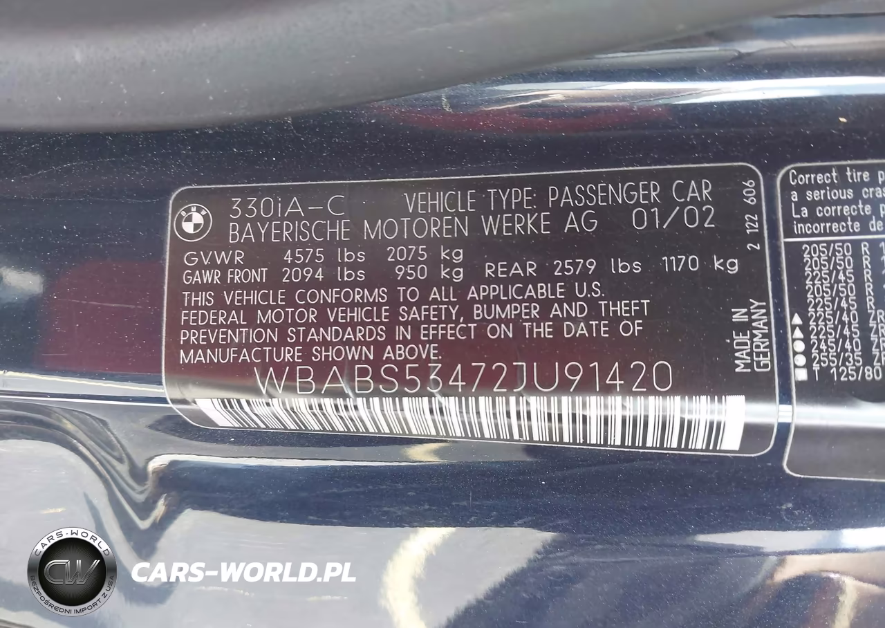 2002 BMW 330Ci VIN:WBABS53472JU91420 - 9
