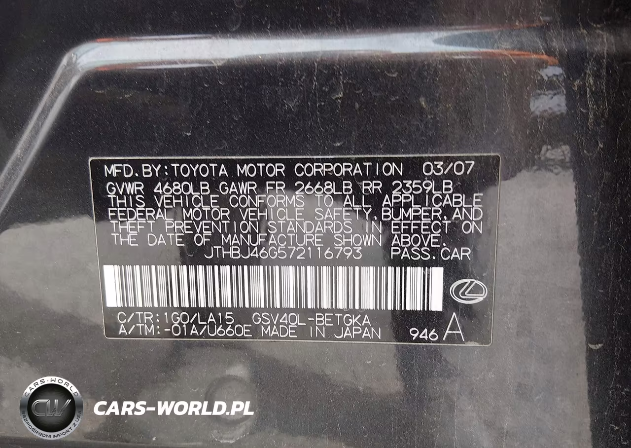 2007 Lexus Es 350 VIN:JTHBJ46G572116793 - 9