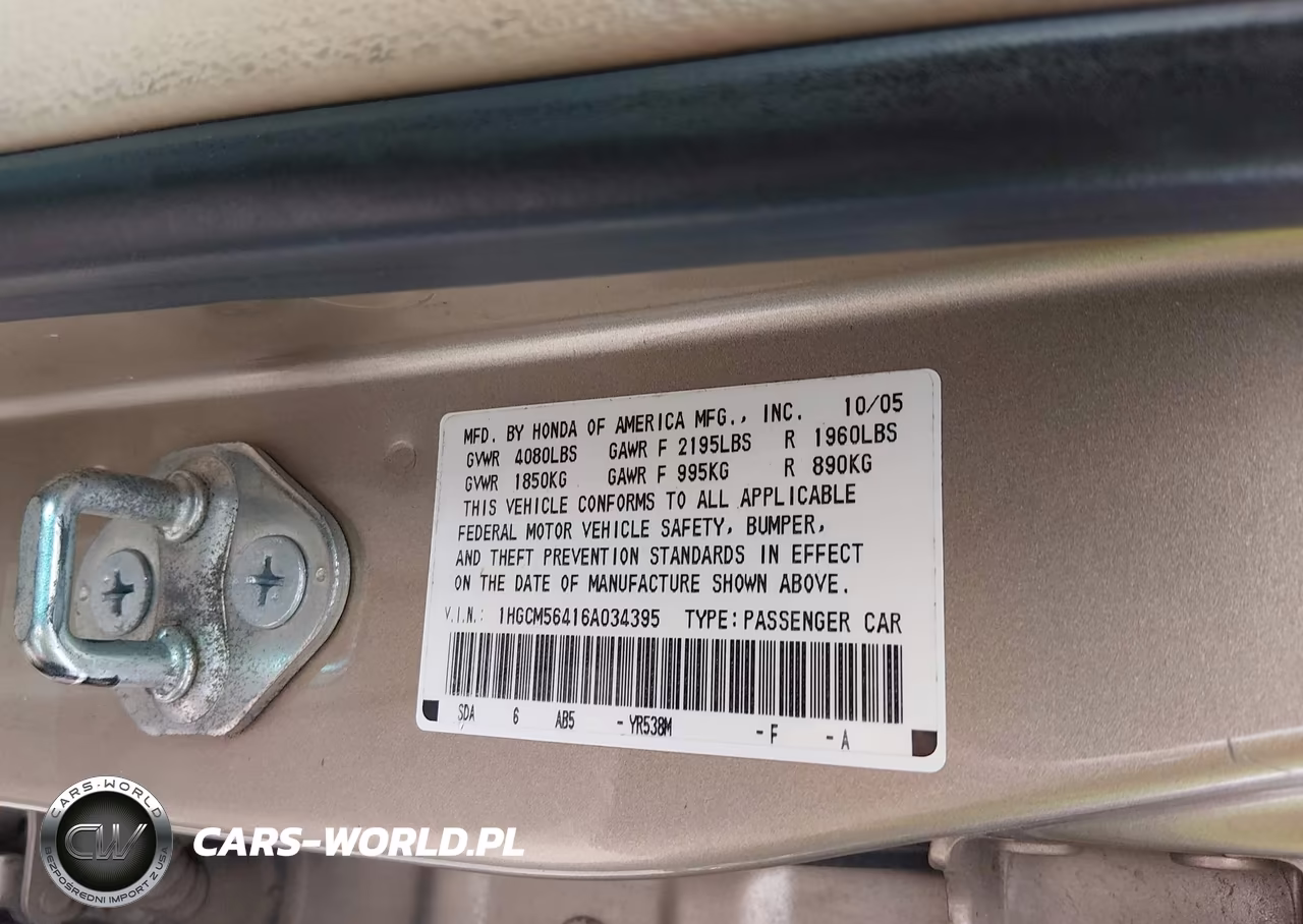 2006 Honda Accord 2.4 Lx VIN:1HGCM56416A034395 - 9