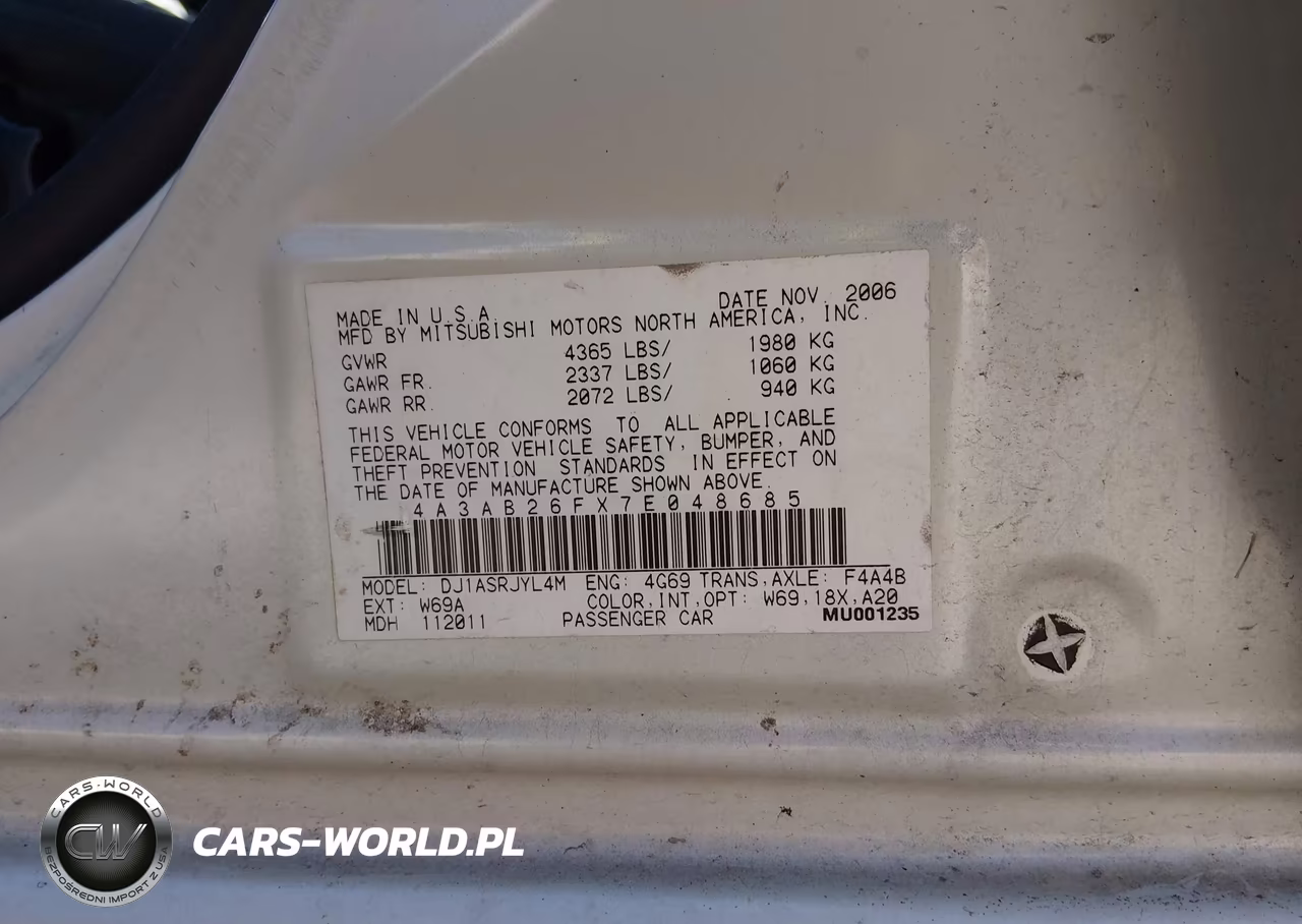 2007 Mitsubishi Galant De VIN:4A3AB26FX7E048685 - 9