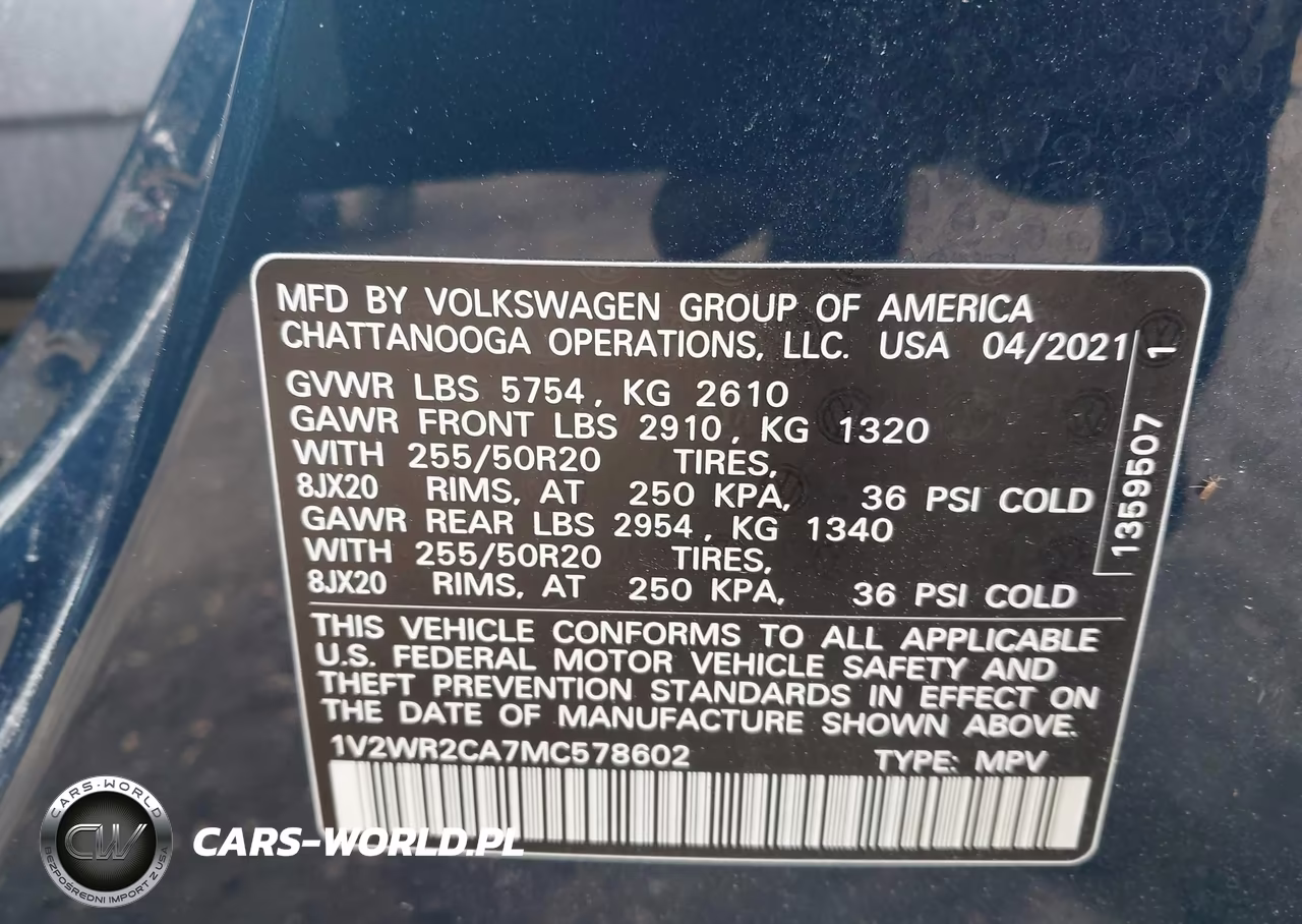 2021 Volkswagen Atlas 3.6L V6 Se W-Technology VIN:1V2WR2CA7MC578602 - 9