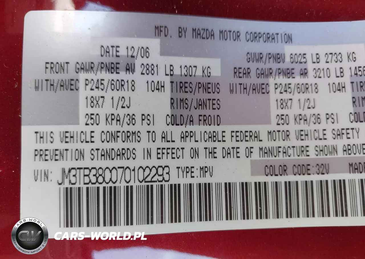 2007 Mazda Cx-9 Sport VIN:JM3TB38C070102293 - 9