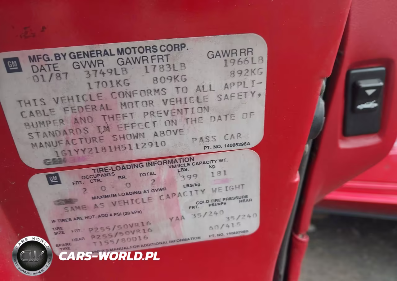 1987 Chevrolet Corvette VIN:1G1YY2181H5112910 - 9