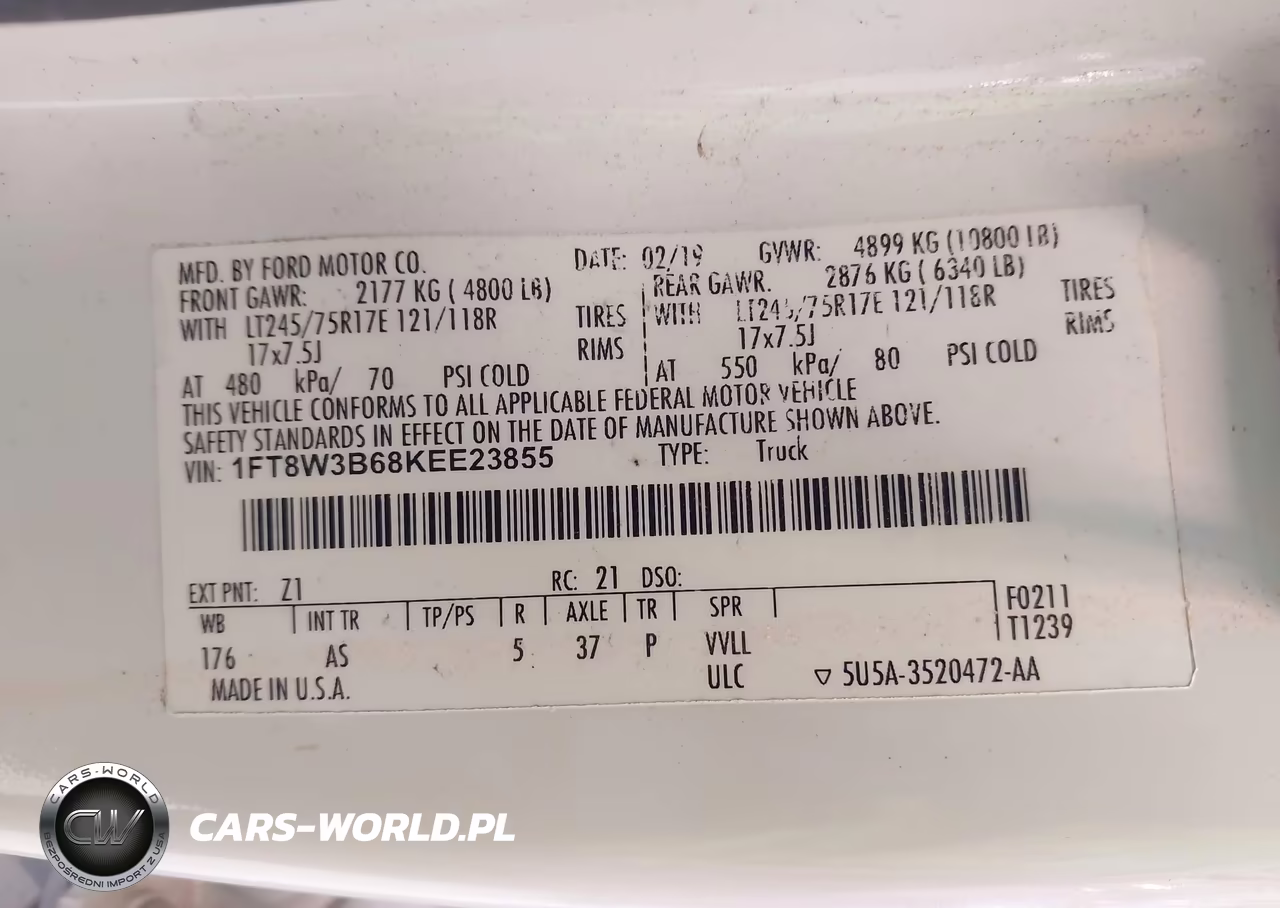 2019 Ford F-350 Xl VIN:1FT8W3B68KEE23855 - 9