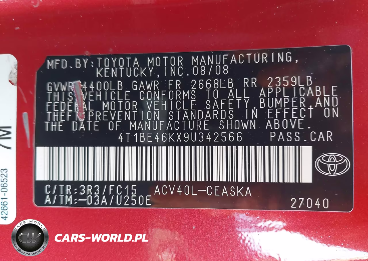 2009 Toyota Camry Se VIN:4T1BE46KX9U342566 - 9
