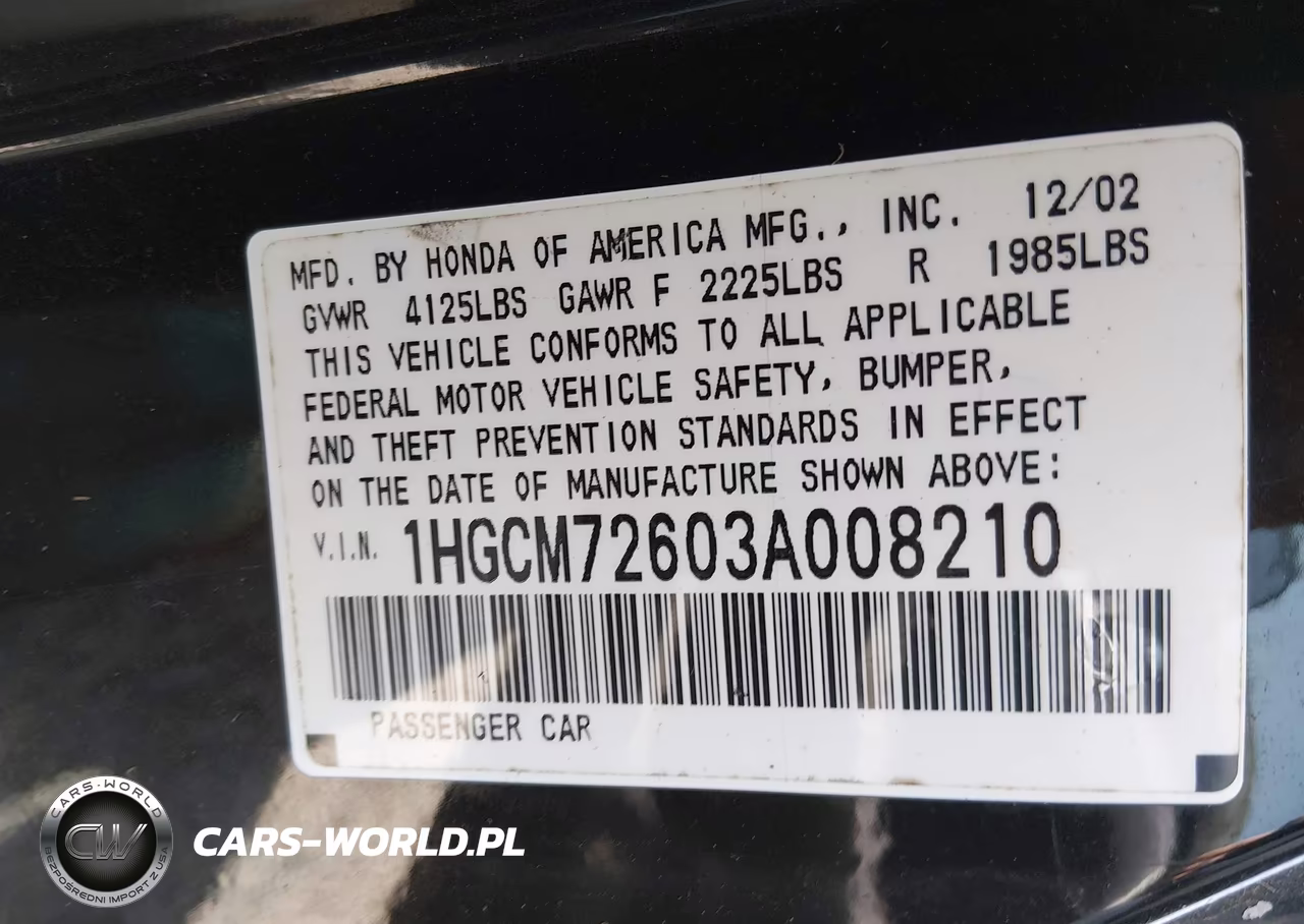 2003 Honda Accord 2.4 Ex VIN:1HGCM72603A008210 - 9