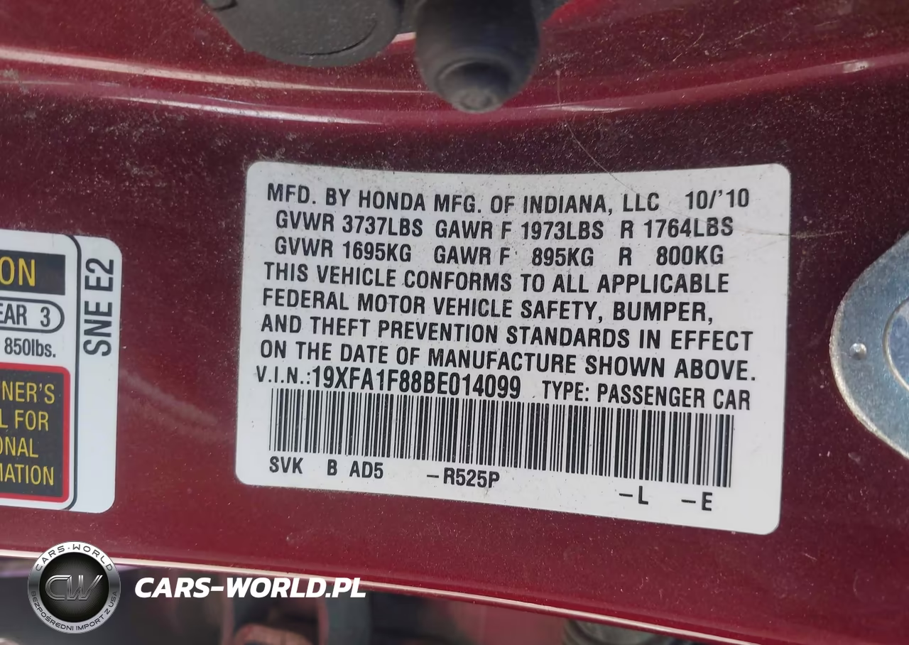 2011 Honda Civic Ex VIN:19XFA1F88BE014099 - 9