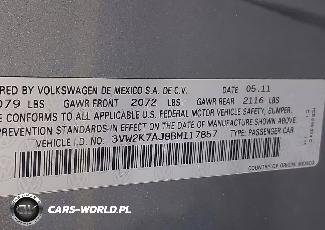 2011 Volkswagen Jetta 2.0L S VIN:3VW2K7AJ8BM117857 - 9