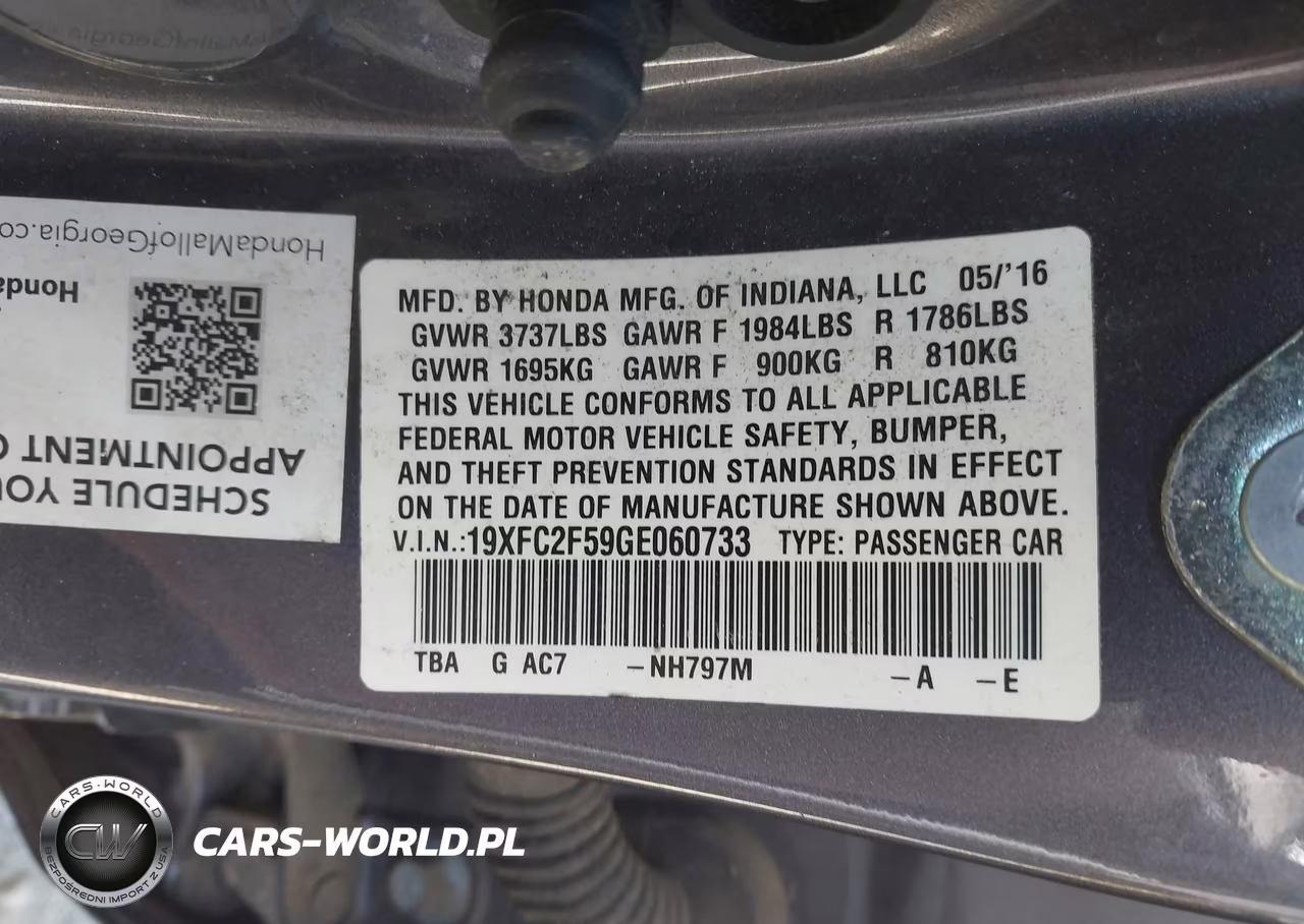 2016 Honda Civic Lx VIN:19XFC2F59GE060733 - 9