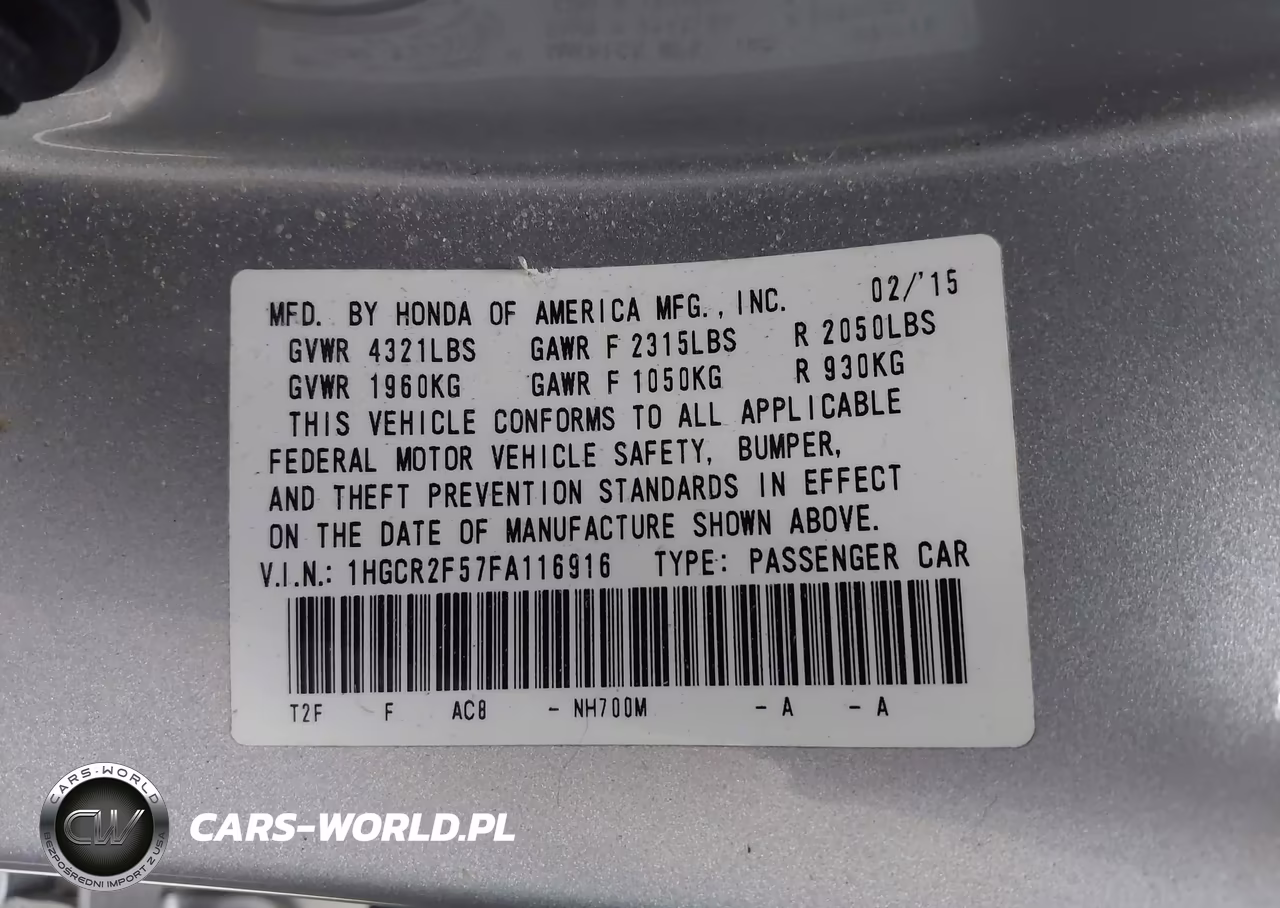 2015 Honda Accord Sport VIN:1HGCR2F57FA116916 - 9