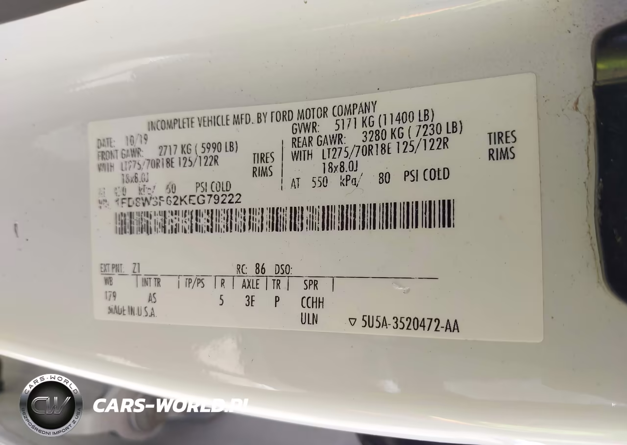 2019 Ford F-350 Chassis Xl VIN:1FD8W3F62KEG79222 - 8
