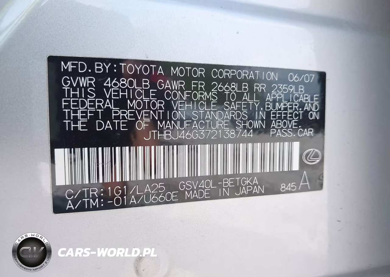 2007 Lexus Es 350 VIN:JTHBJ46G372138744 - 9