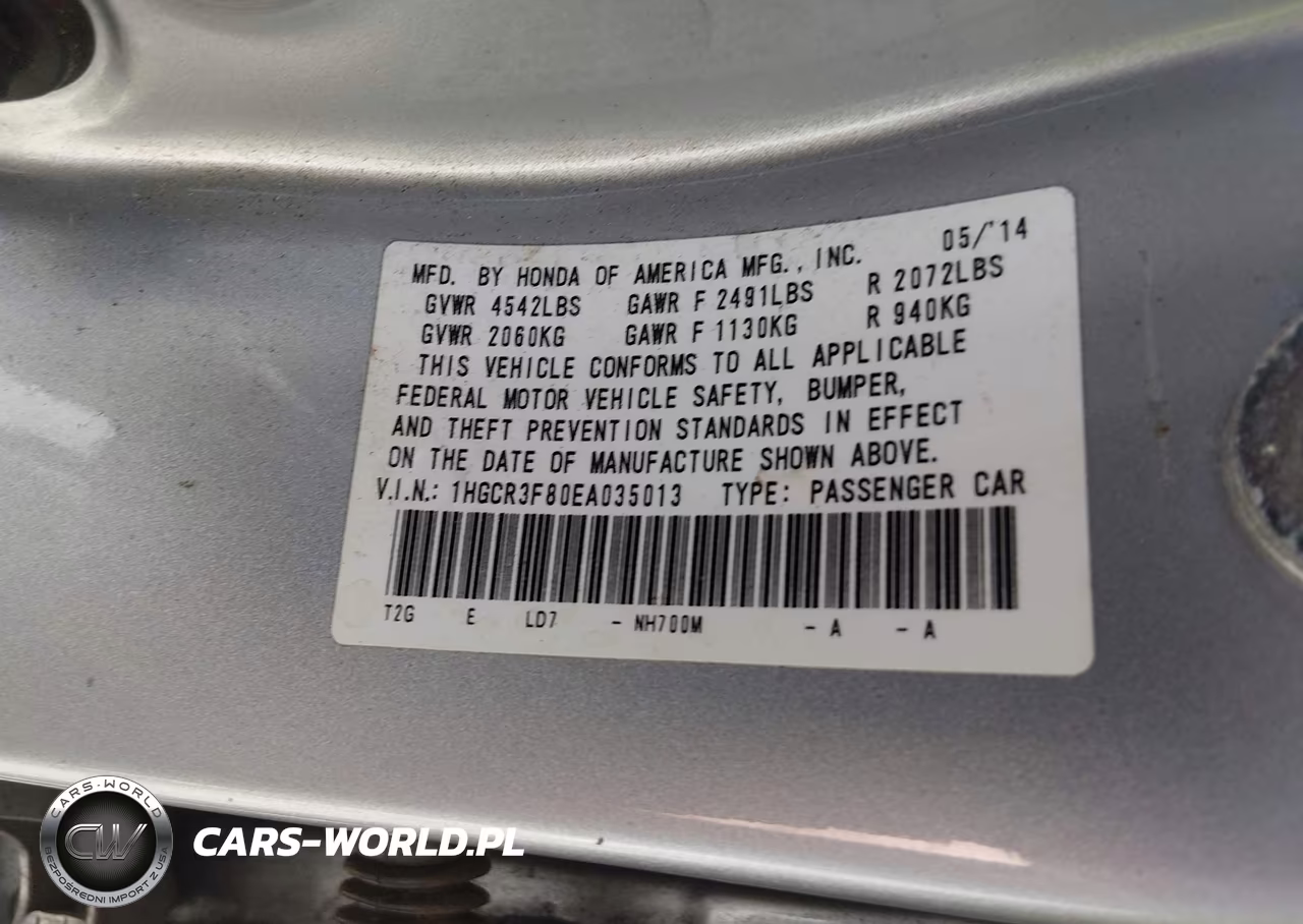 2014 Honda Accord Ex-L V-6 VIN:1HGCR3F80EA035013 - 9