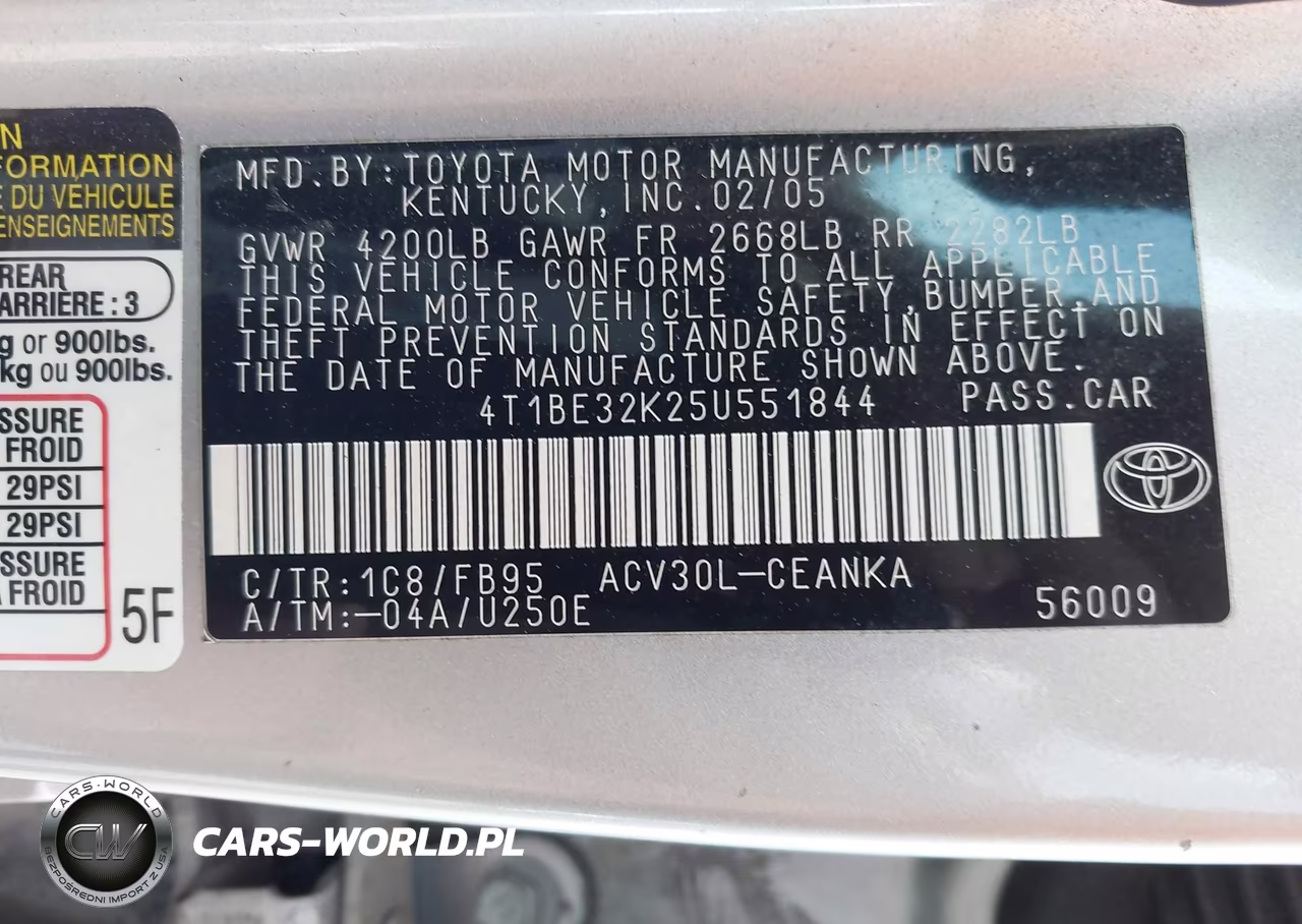 2005 Toyota Camry Le VIN:4T1BE32K25U551844 - 8