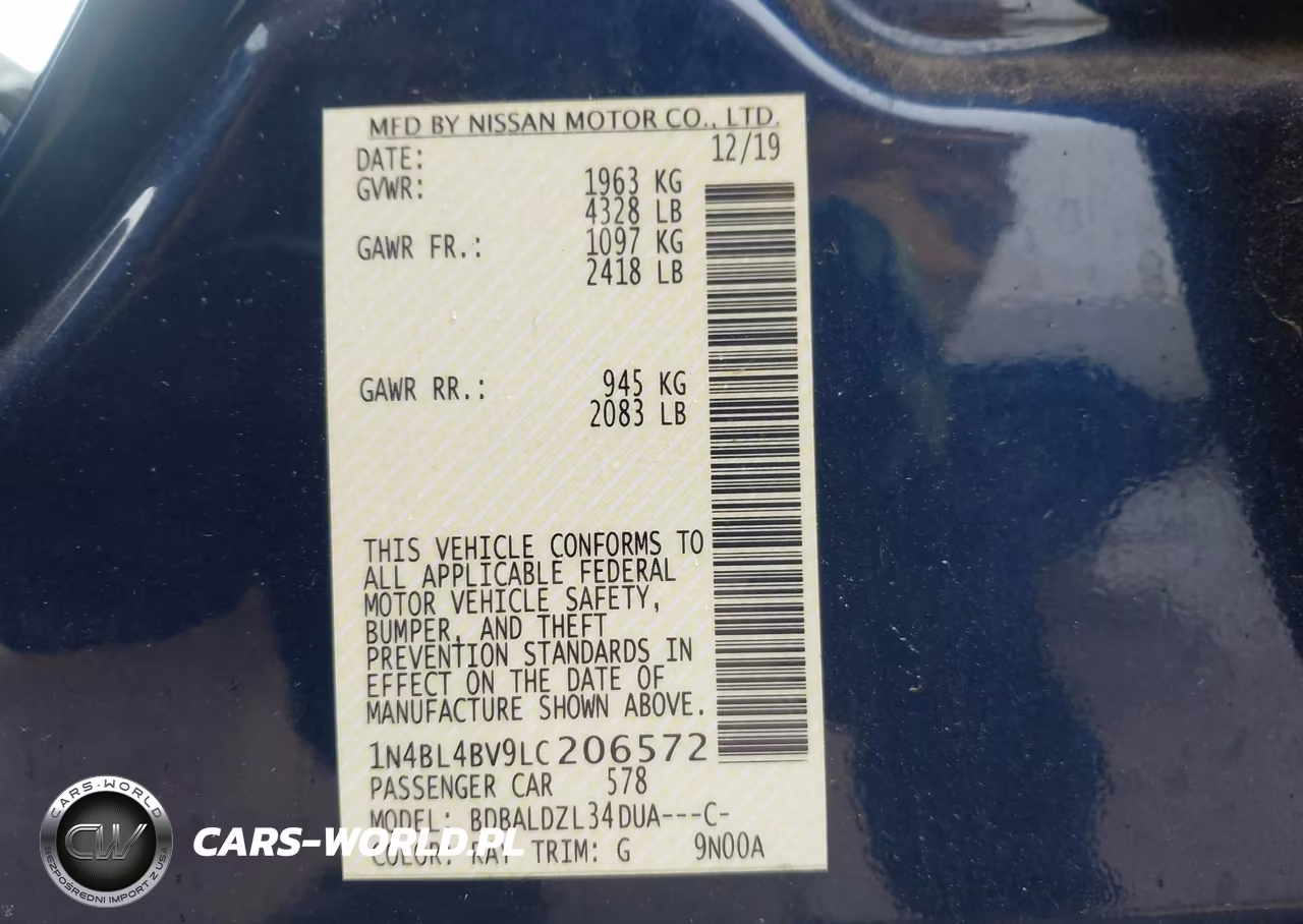 2020 Nissan Altima S Fwd VIN:1N4BL4BV9LC206572 - 9