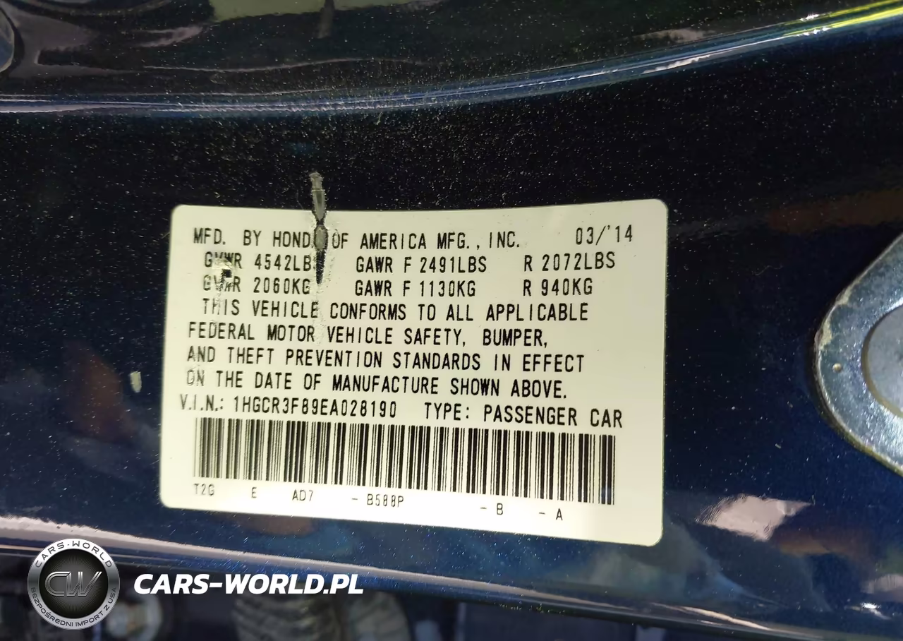 2014 Honda Accord Ex-L V-6 VIN:1HGCR3F89EA028190 - 9