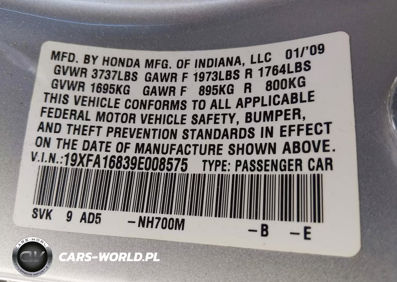 2009 Honda Civic Ex VIN:19XFA16839E008575 - 9