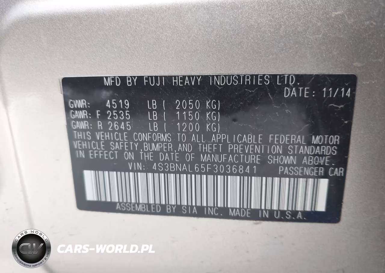 2015 Subaru Legacy 2.5I Limited VIN:4S3BNAL65F3036841 - 9