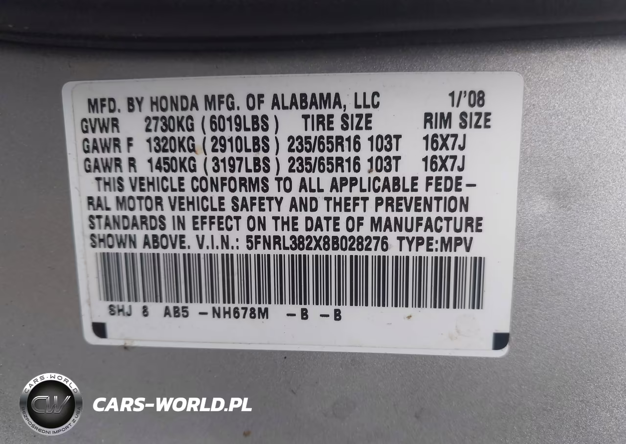 2008 Honda Odyssey Lx VIN:5FNRL382X8B028276 - 9