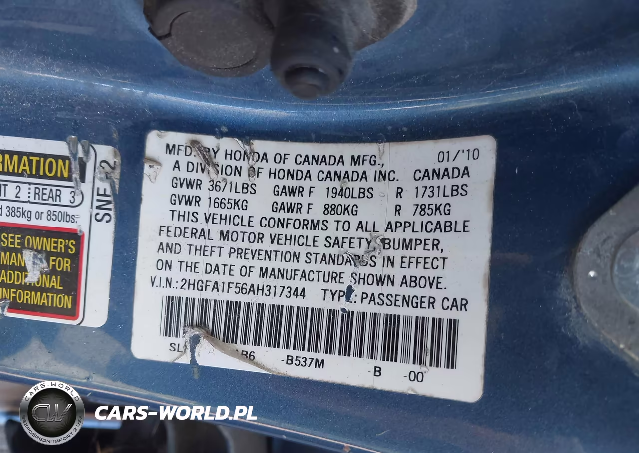 2010 Honda Civic Lx VIN:2HGFA1F56AH317344 - 9