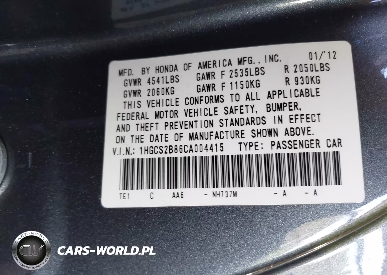 2012 Honda Accord 3.5 Ex-L VIN:1HGCS2B86CA004415 - 9