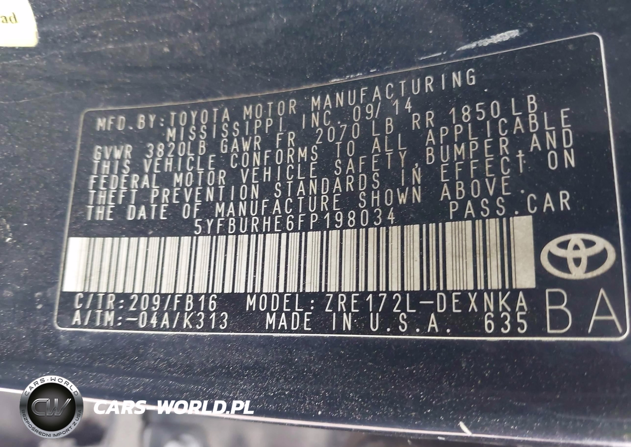 2015 Toyota Corolla Le VIN:5YFBURHE6FP198034 - 9