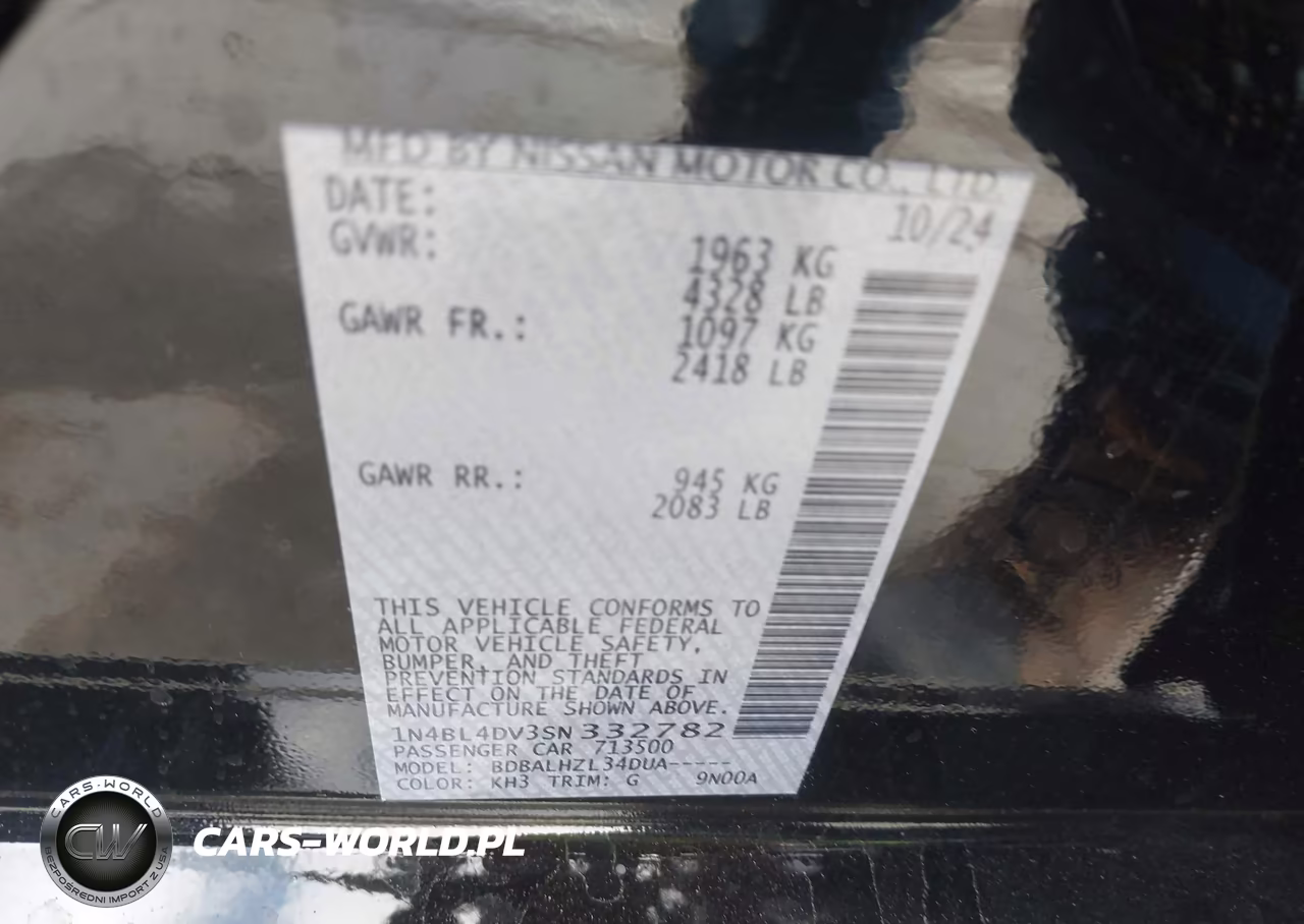 2025 Nissan Altima Sv Fwd VIN:1N4BL4DV3SN332782 - 9