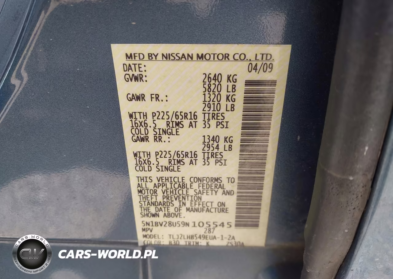 2009 Nissan Quest 3.5 S VIN:5N1BV28U59N105545 - 9