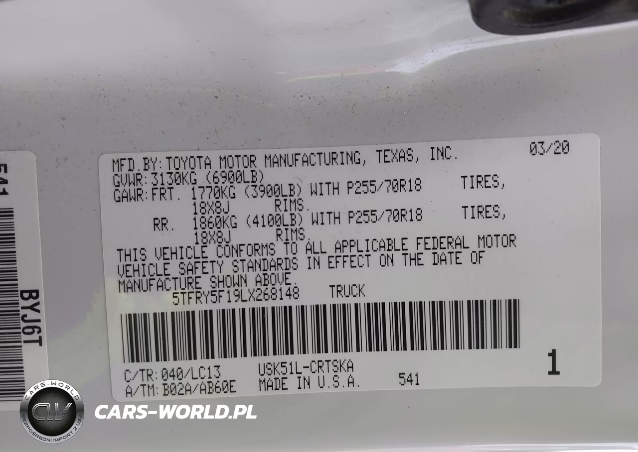 2020 Toyota Tundra Sr VIN:5TFRY5F19LX268148 - 9