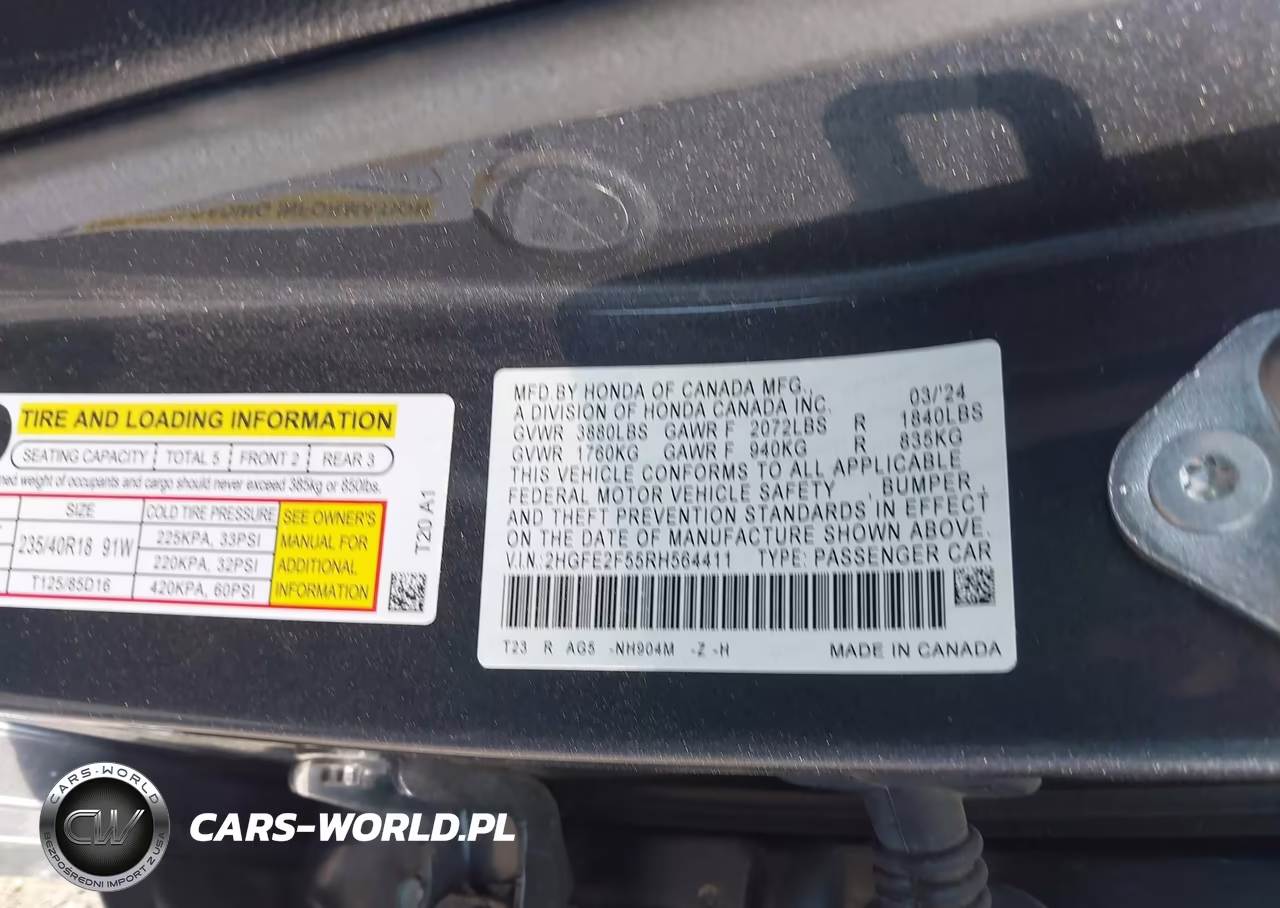 2024 Honda Civic Sport VIN:2HGFE2F55RH564411 - 9
